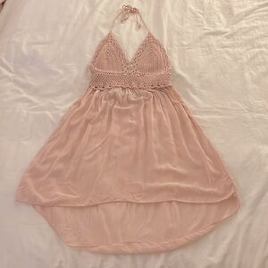 Purchased in Greece! 🌊 Blush pink crochet dress with high/low hem